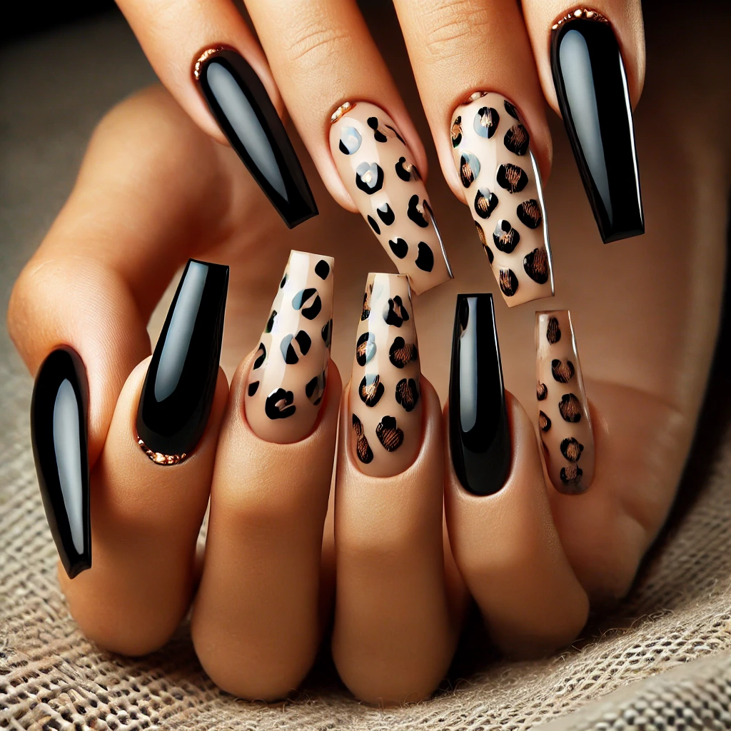3D Black Cheetah Print Nails