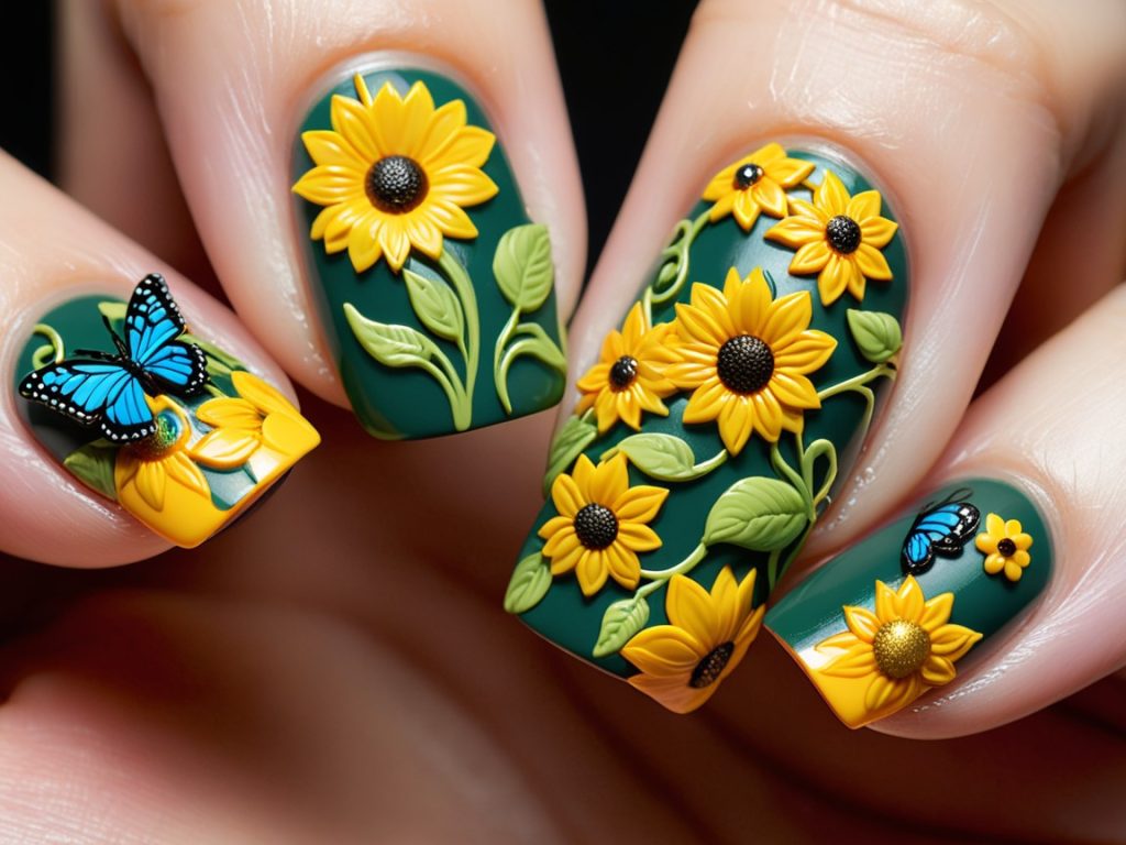 Blooming Sunflower Garden Nails
