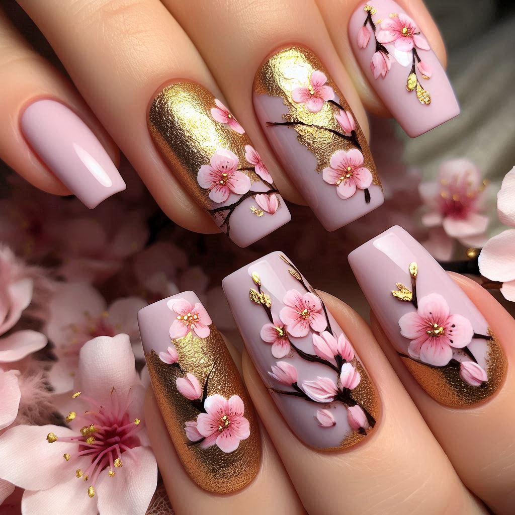 Blush Pink Cherry Blossom with 24k Gold Accents