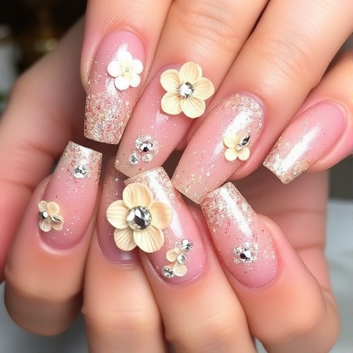 Champagne Ombre with Glitter Flowers
