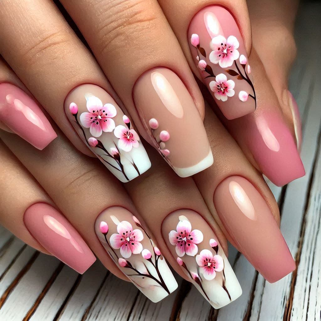 Cherry Blossom French Tips