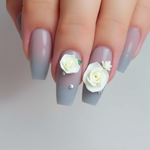 Gray Ombre with 3D White Roses