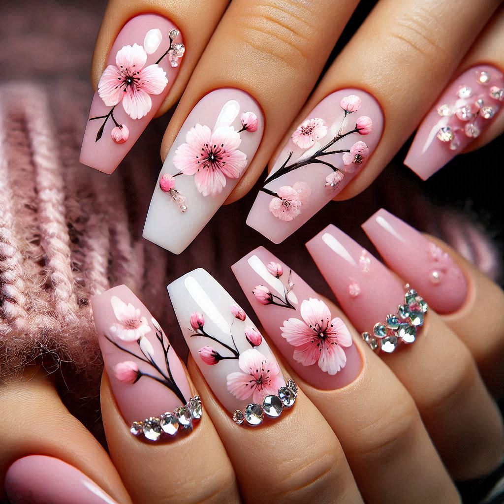 Luxury Pink Cherry Blossom with Swarovski Crystals
