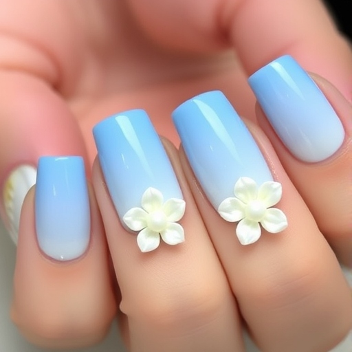 Ocean Blue Ombre with Pearl Flowers