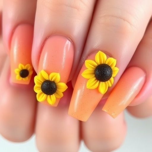 Peach Ombre with 3D Sunflowers