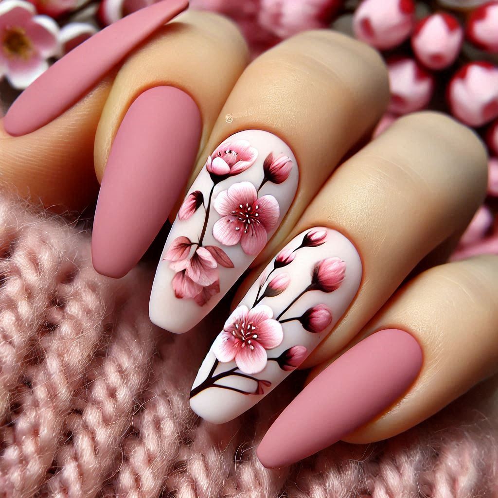 Pink Cherry Blossom and Velvet Matte Finish