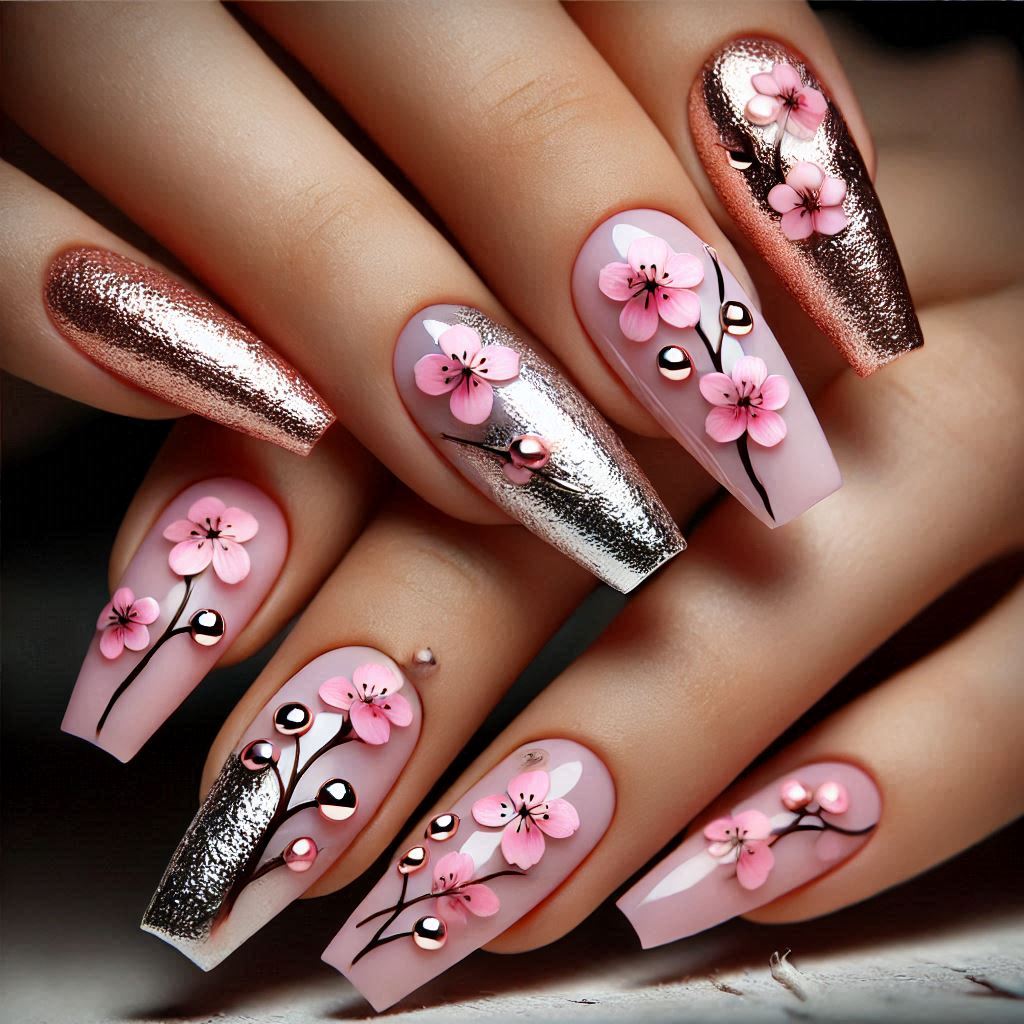Pink Cherry Blossom with Foil Accents