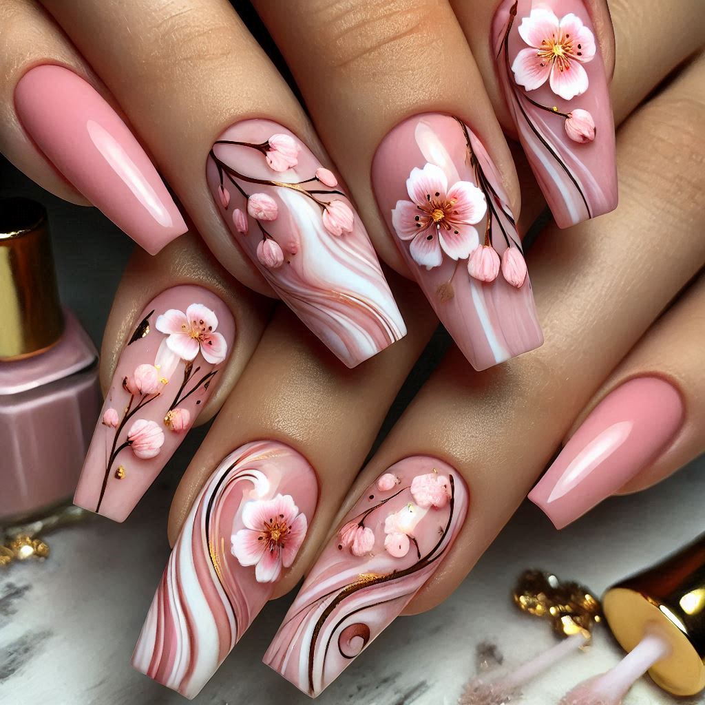 Pink Cherry Blossom with Marble Accent