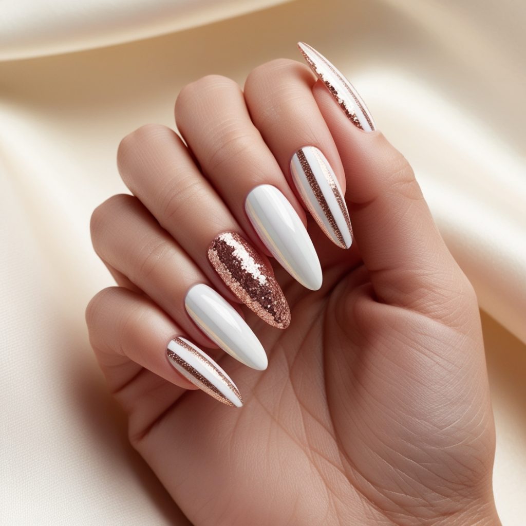 Rose Gold and White Glitter Combo