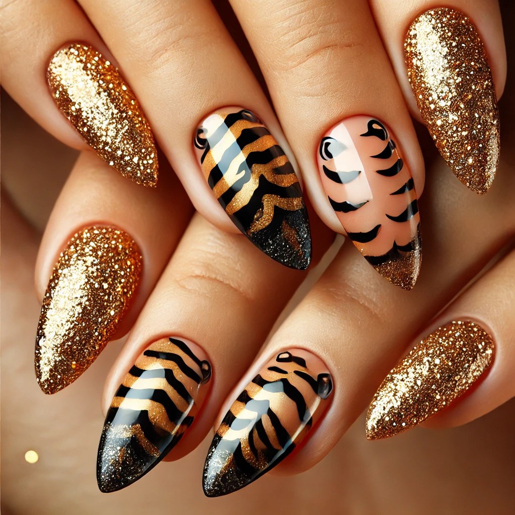 Classic Orange Tiger Nails