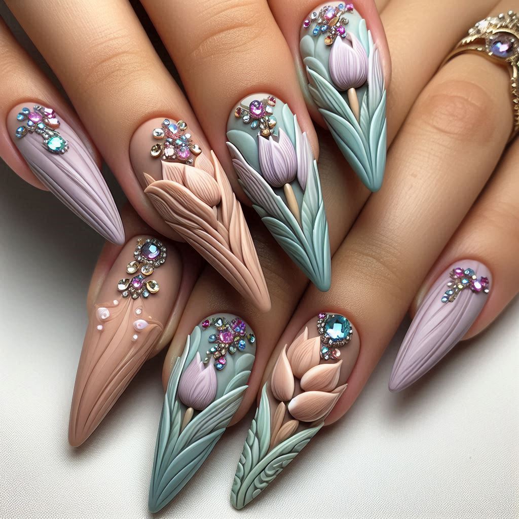 3D Tulip Nail Art