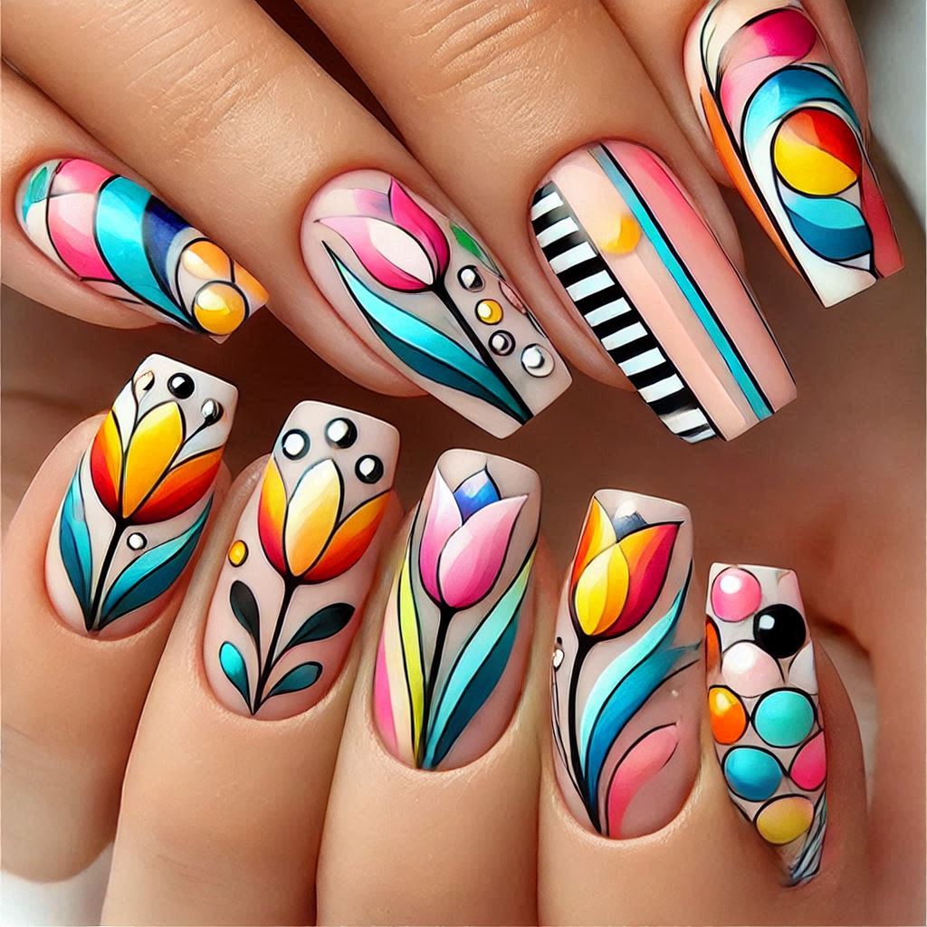 Abstract Tulip Art Nails