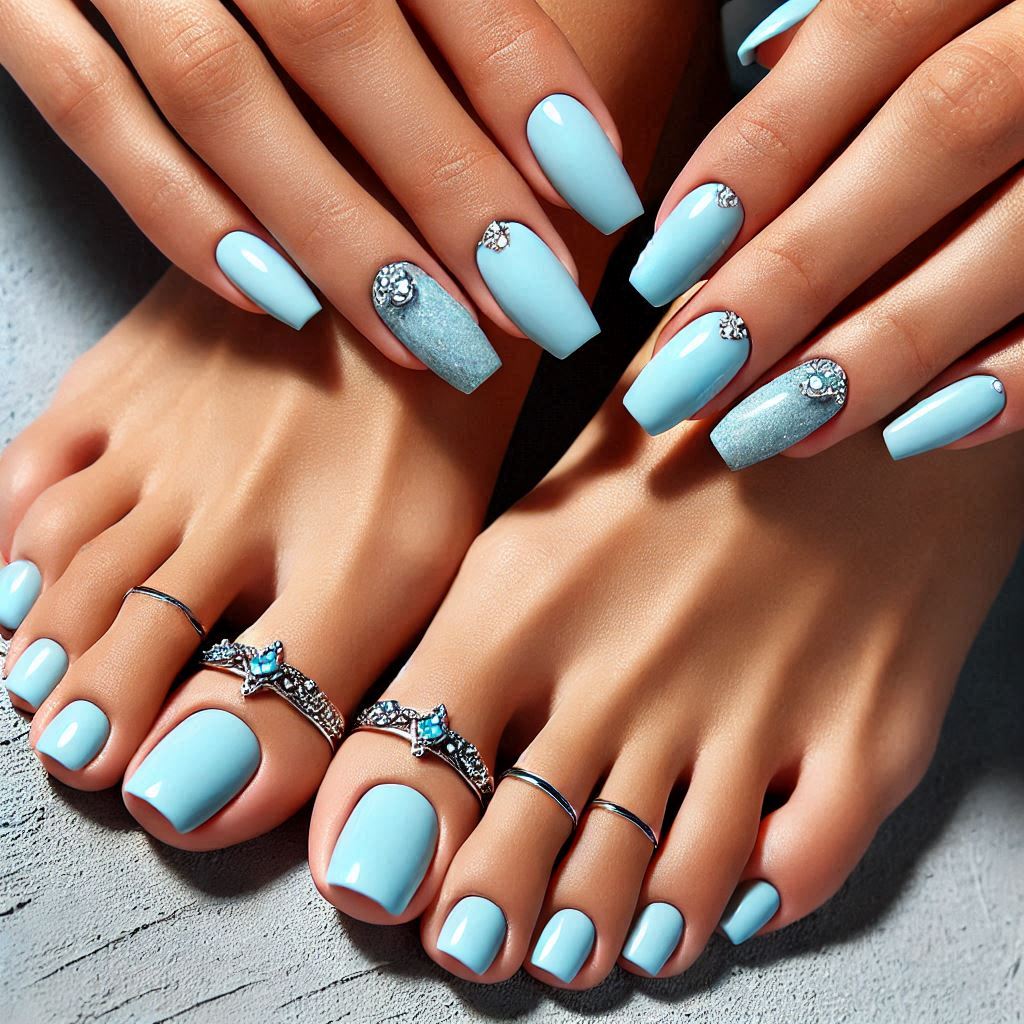 Baby Blue and Silver Pedicure