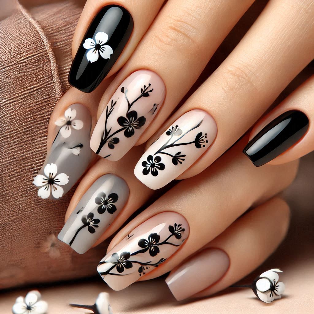 Black and White Blossom Stickers