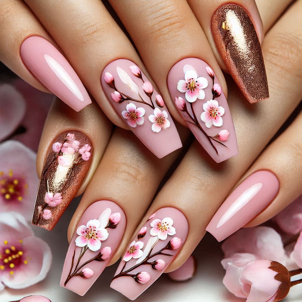 Blush Pink Sakura Nails