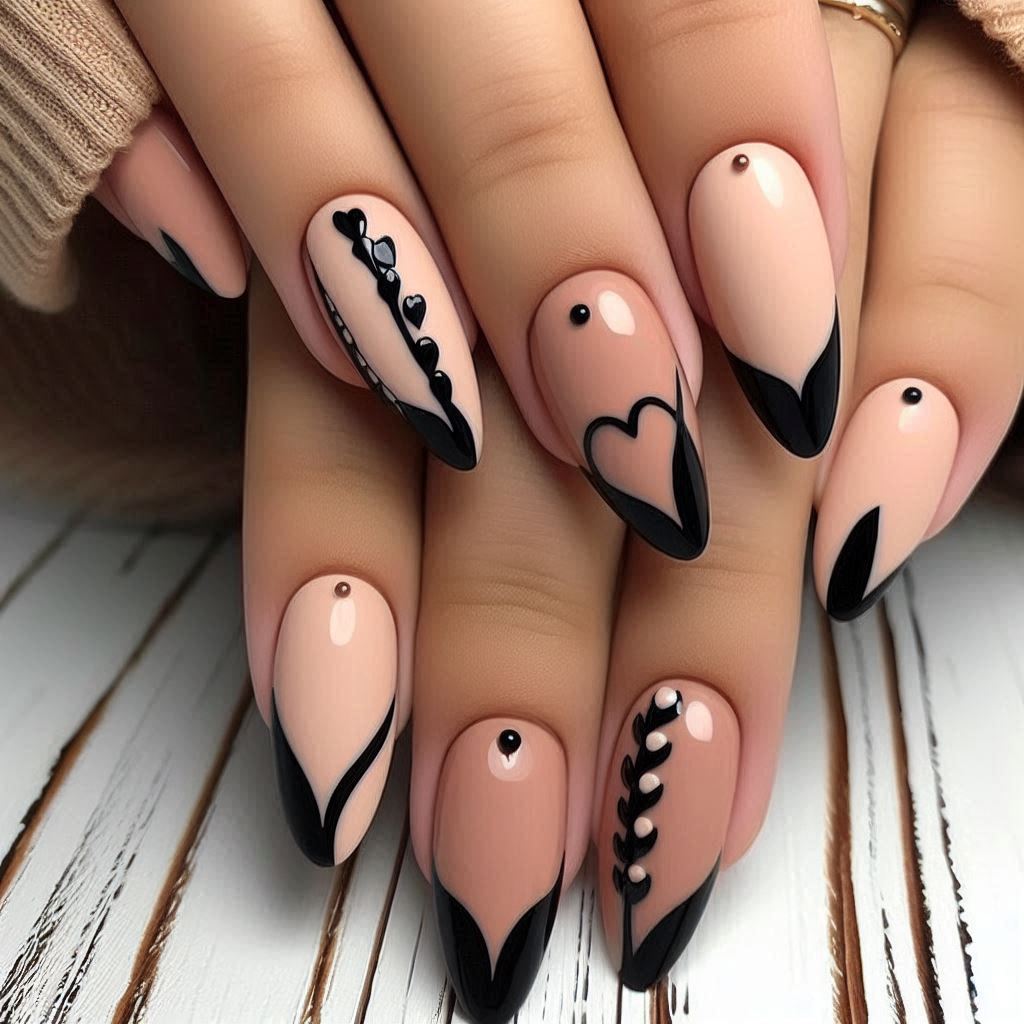 Bold Black Half Hearts