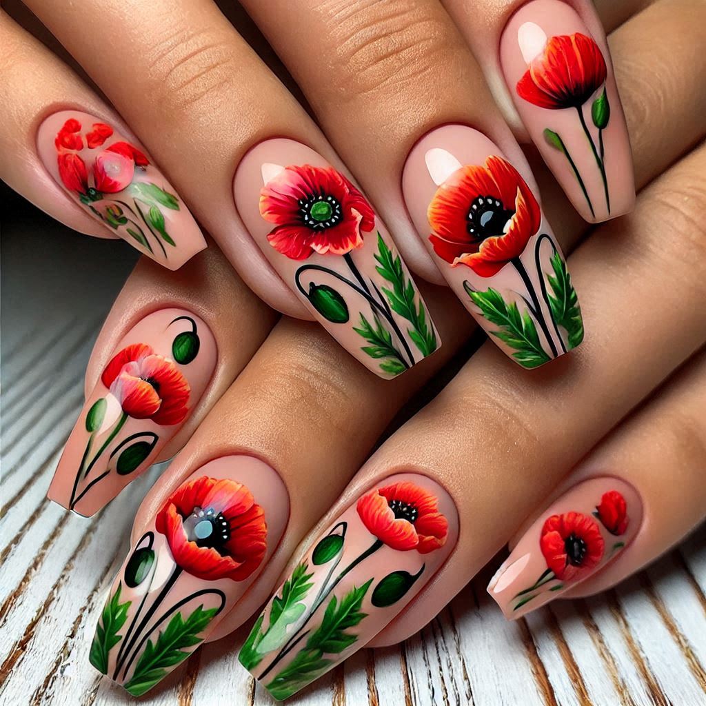 Bold Poppy Field Nails