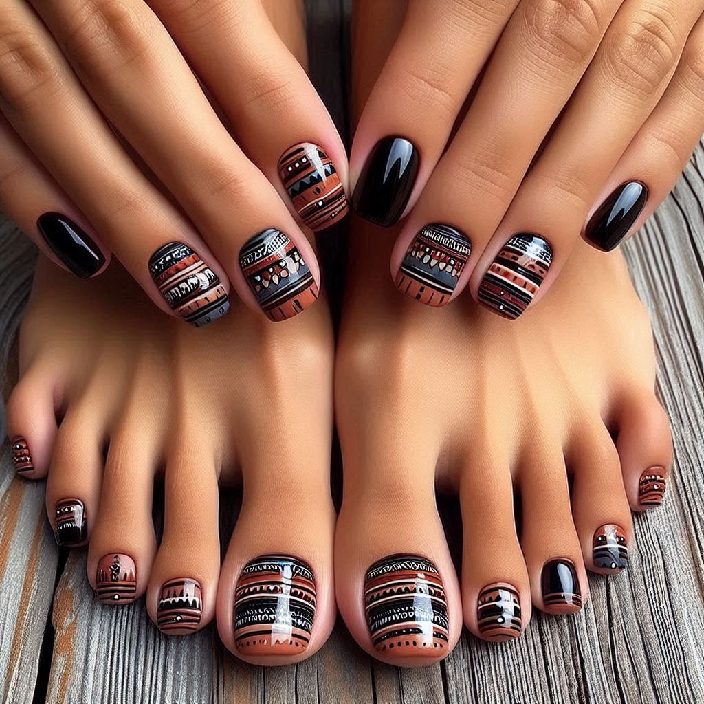 Bold Striped Tribal Toes