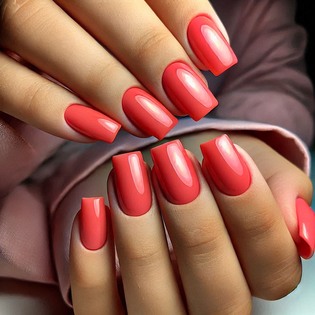 Bright Coral Gel Nails