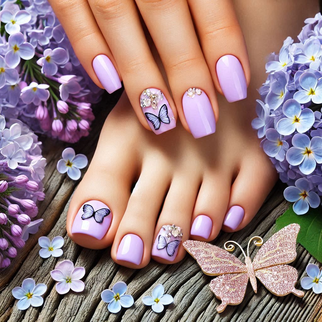 Butterflies and Lilac Pedicure