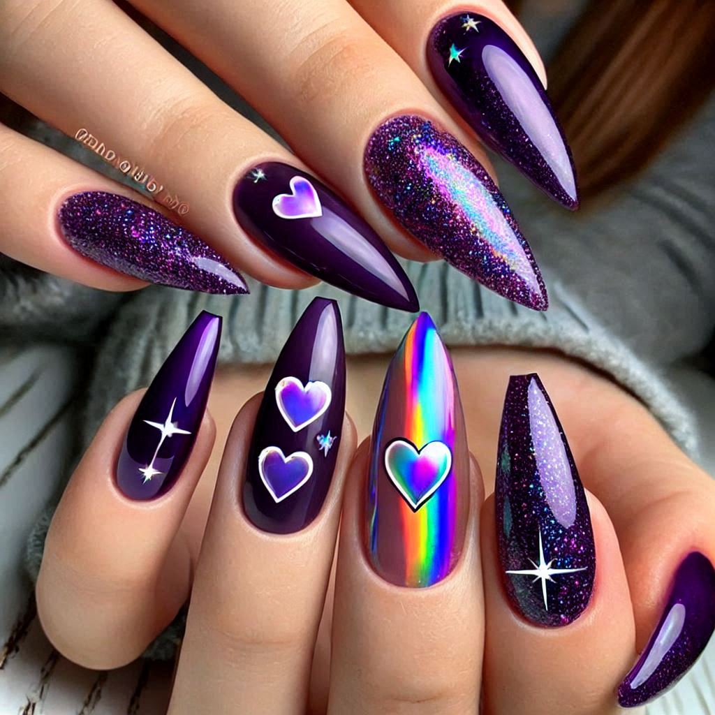 Cosmic Purple Half Hearts