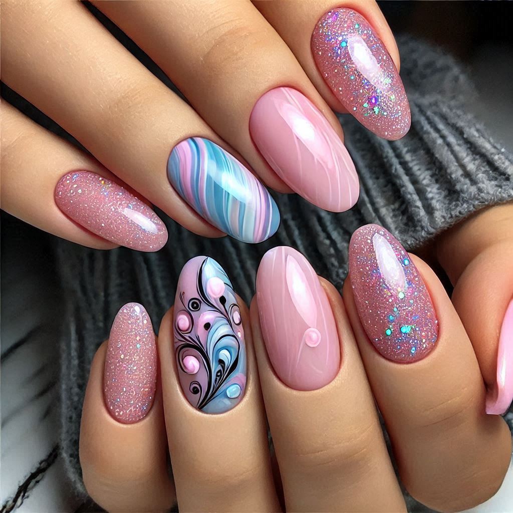 Cotton Candy Swirl Nails