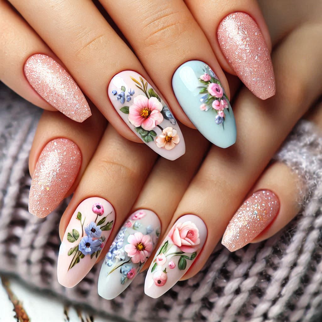 Easter Floral Accent Nails