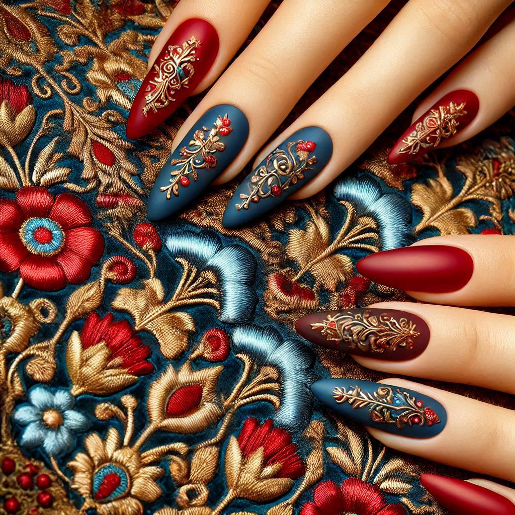 Embroidered Floral Nails