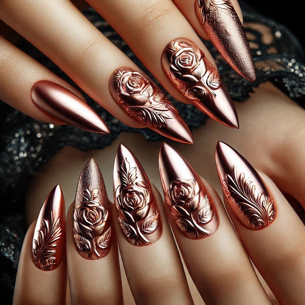 Floral Chrome Nails