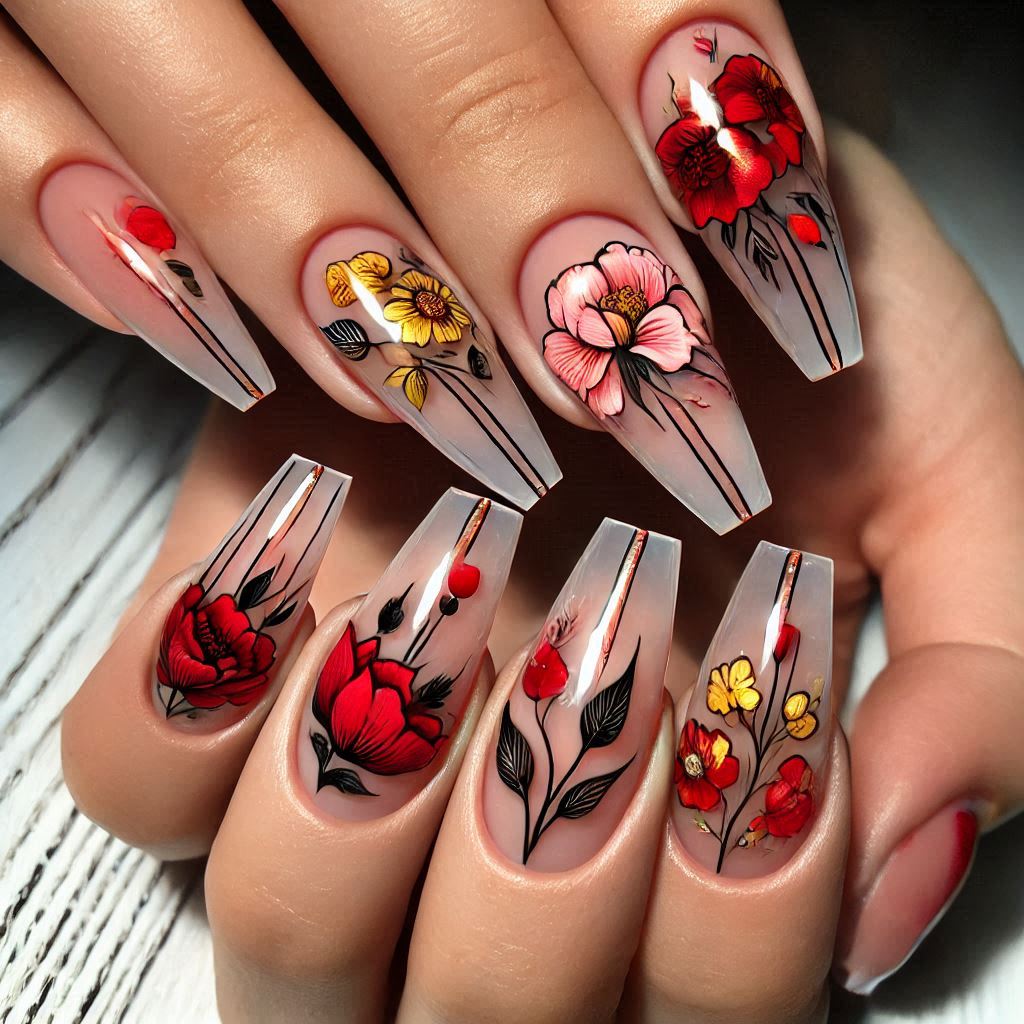 Floral Negative Space Nails