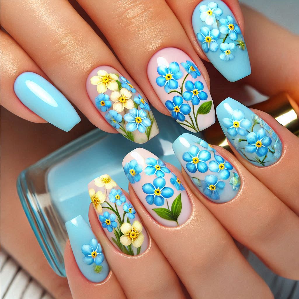 Forget-Me-Not Floral Nails