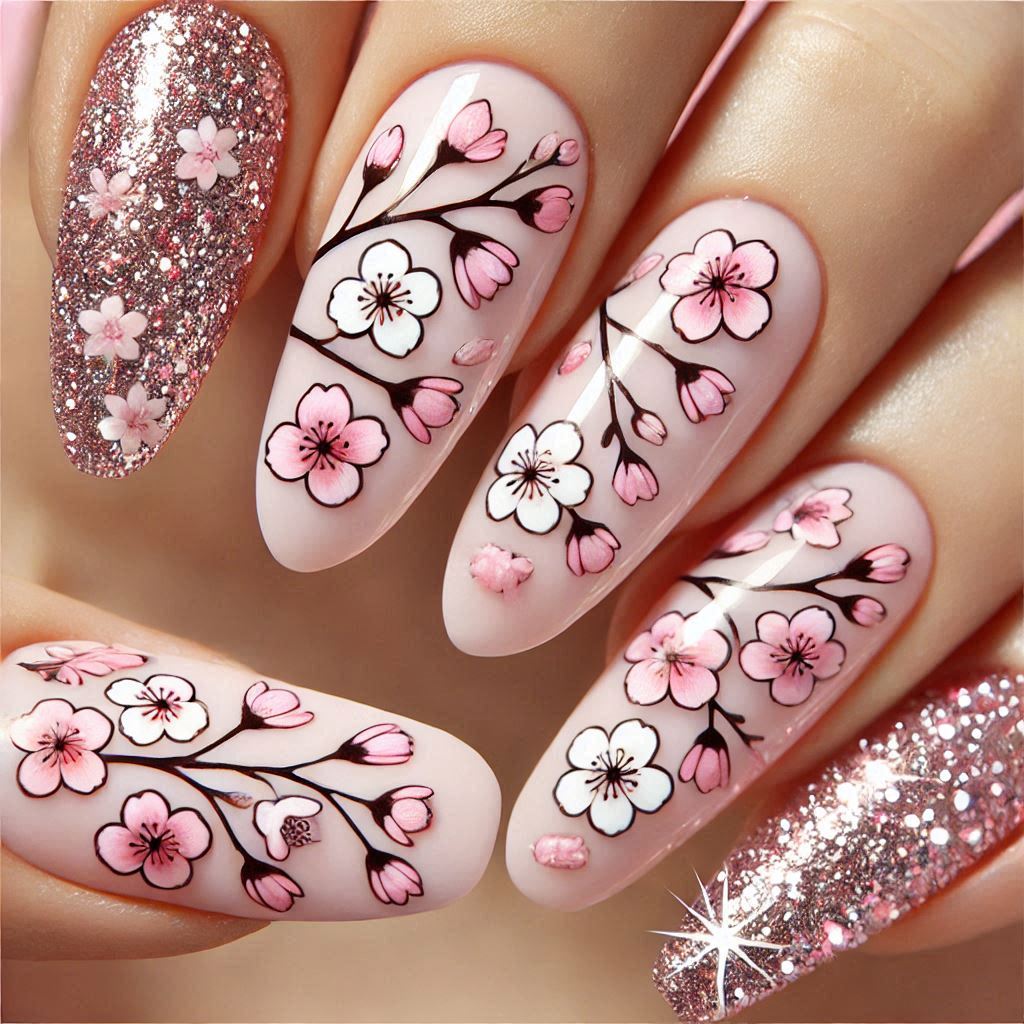 Glitter Blossom Nail Stickers