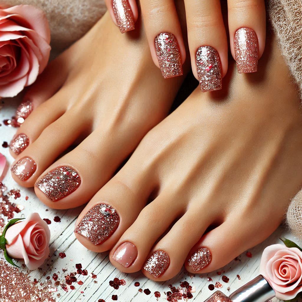 Glittering Rose Gold Pedicure