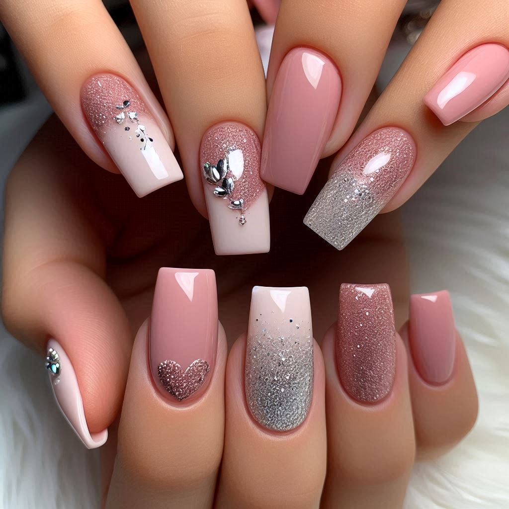 Glittery Pink Half Hearts