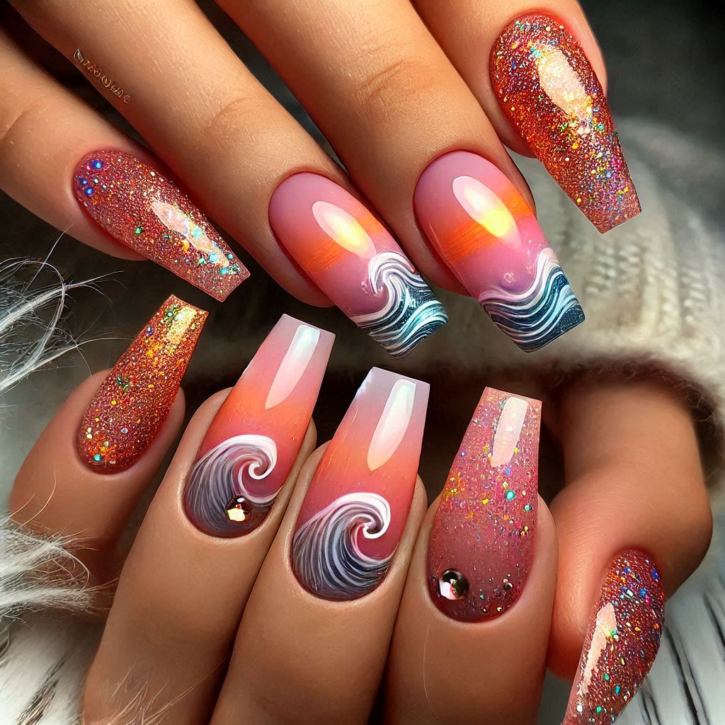 Glittery Sunset Waves