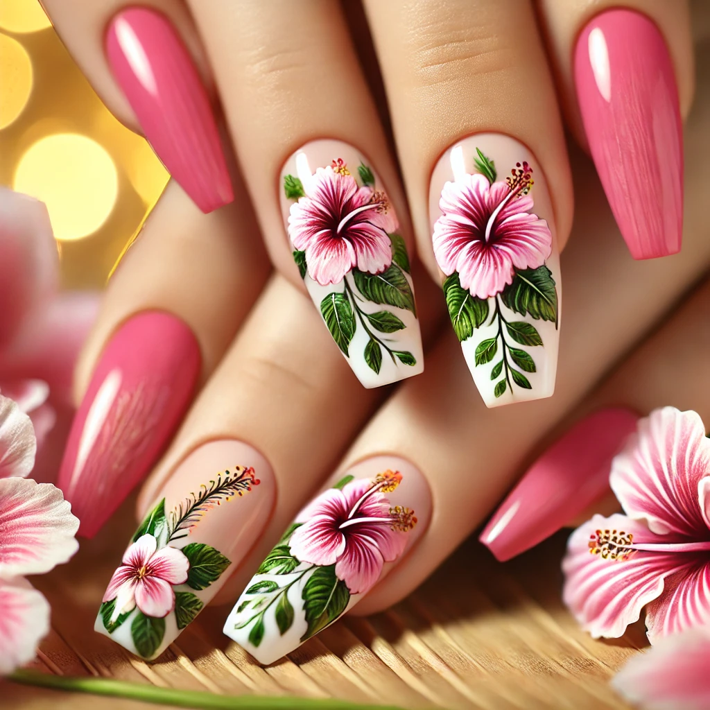Hibiscus Floral Nails