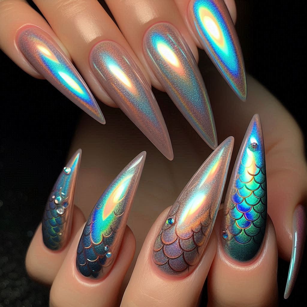 Holographic Mermaid Nails