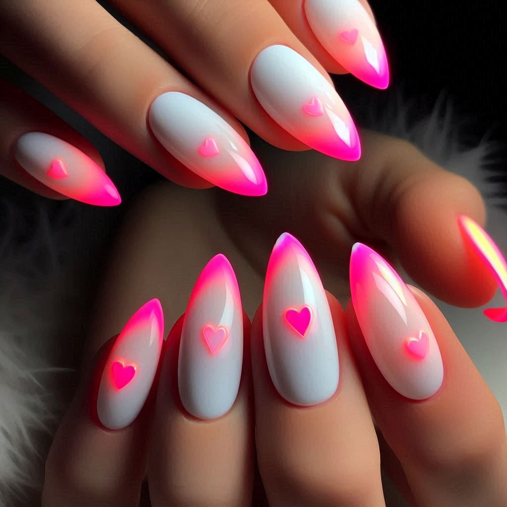 Hot Pink Neon Half Hearts
