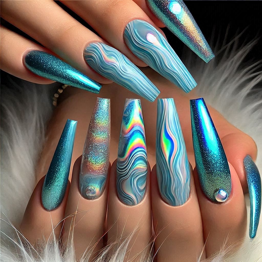 Icy Blue Ocean Nails