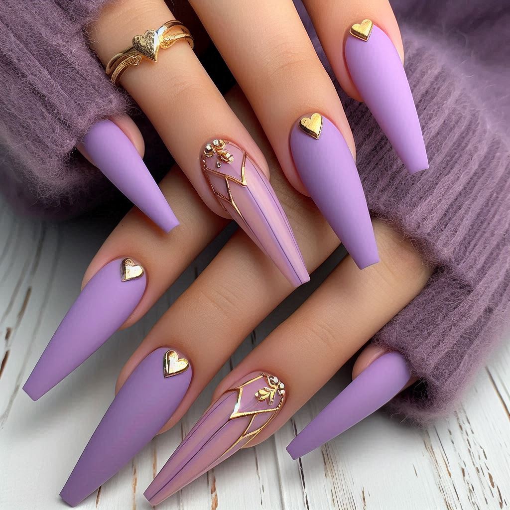 Lavender and Gold Half Hearts