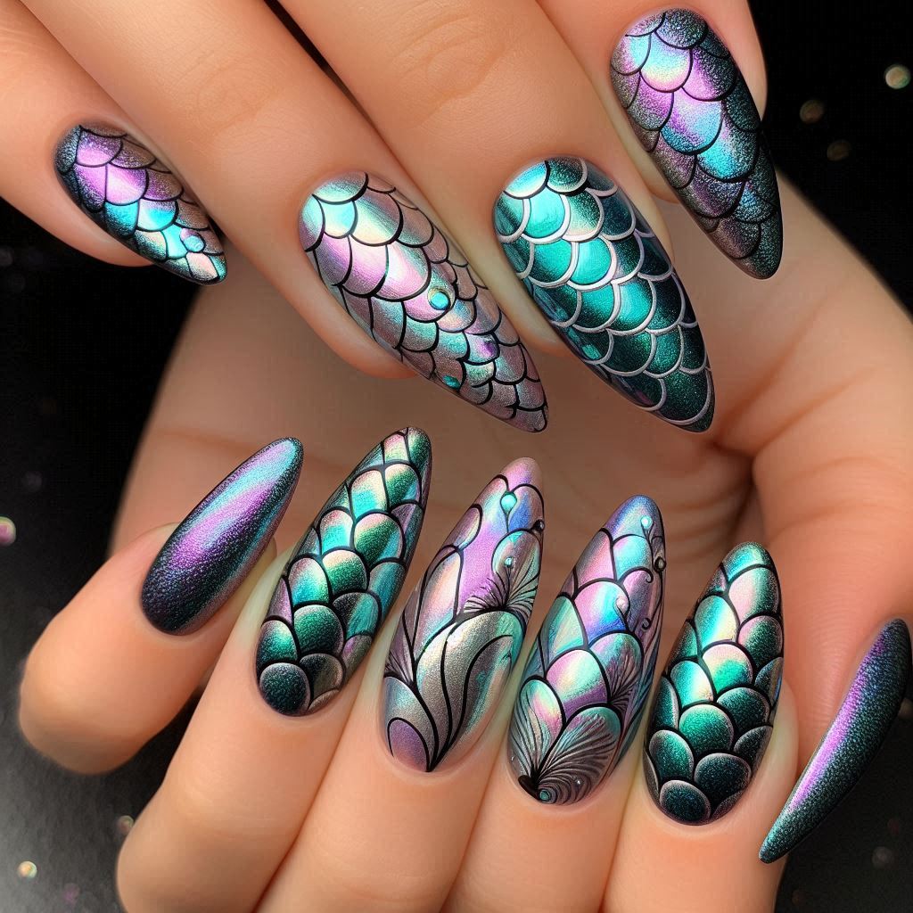 Mermaid Scales Almond Nails