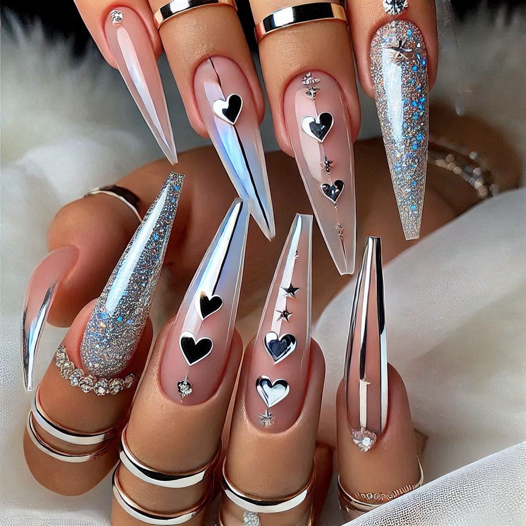 Metallic Star Half Hearts