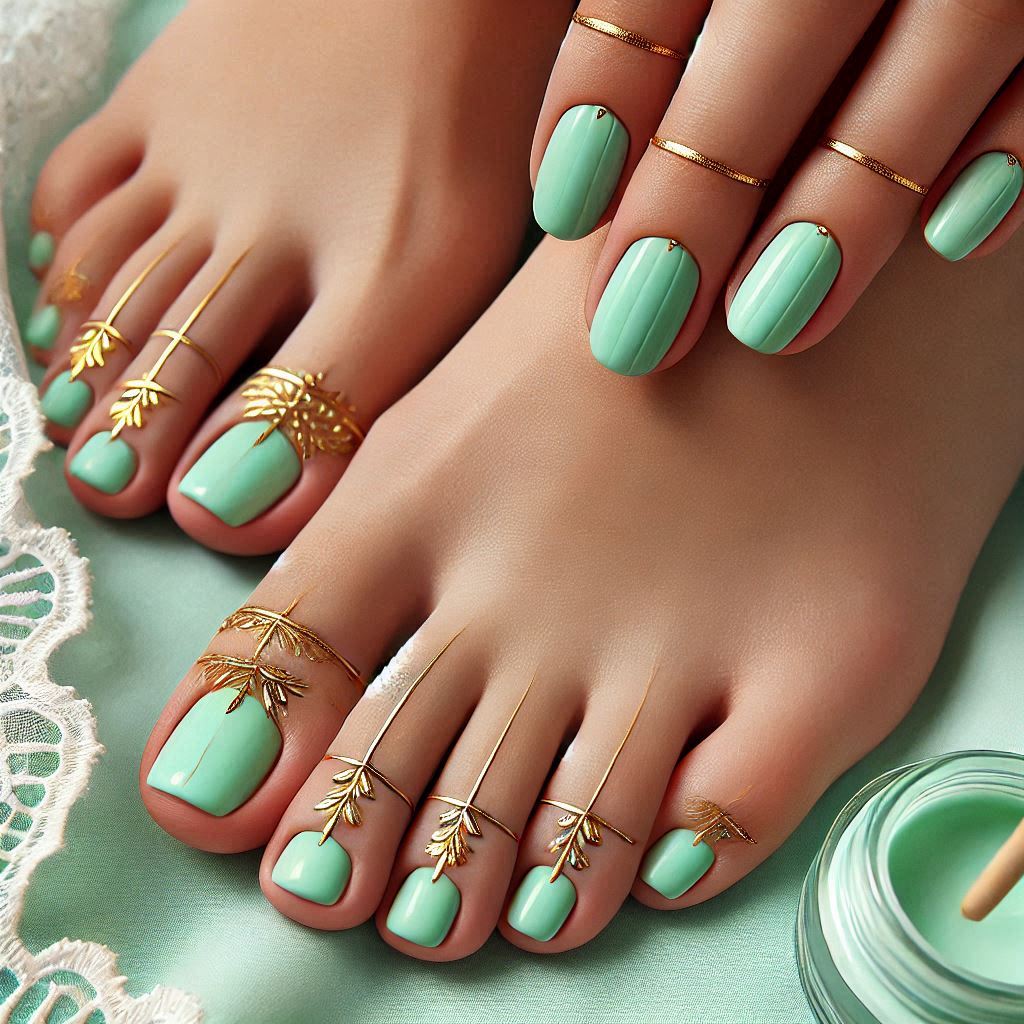 Mint Green and Gold Pedicure