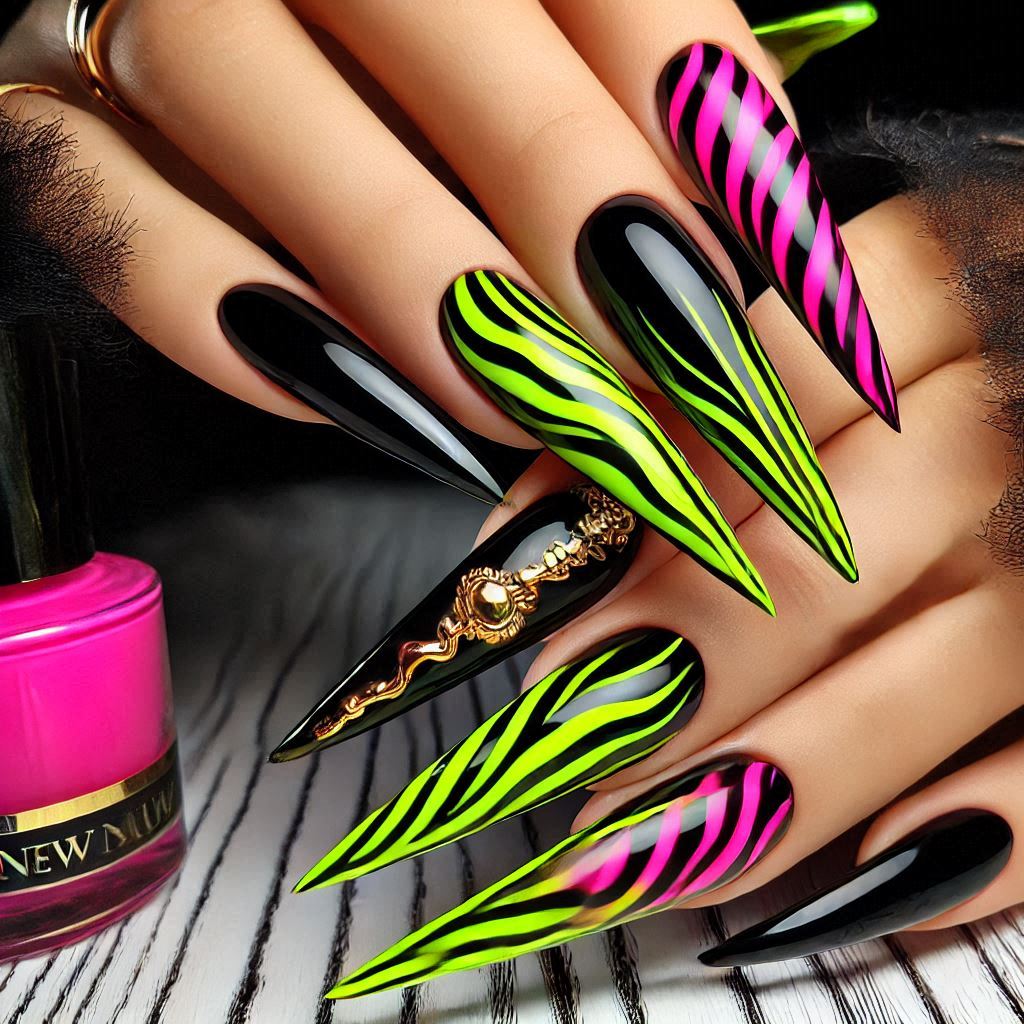 Neon Zebra Print Nails