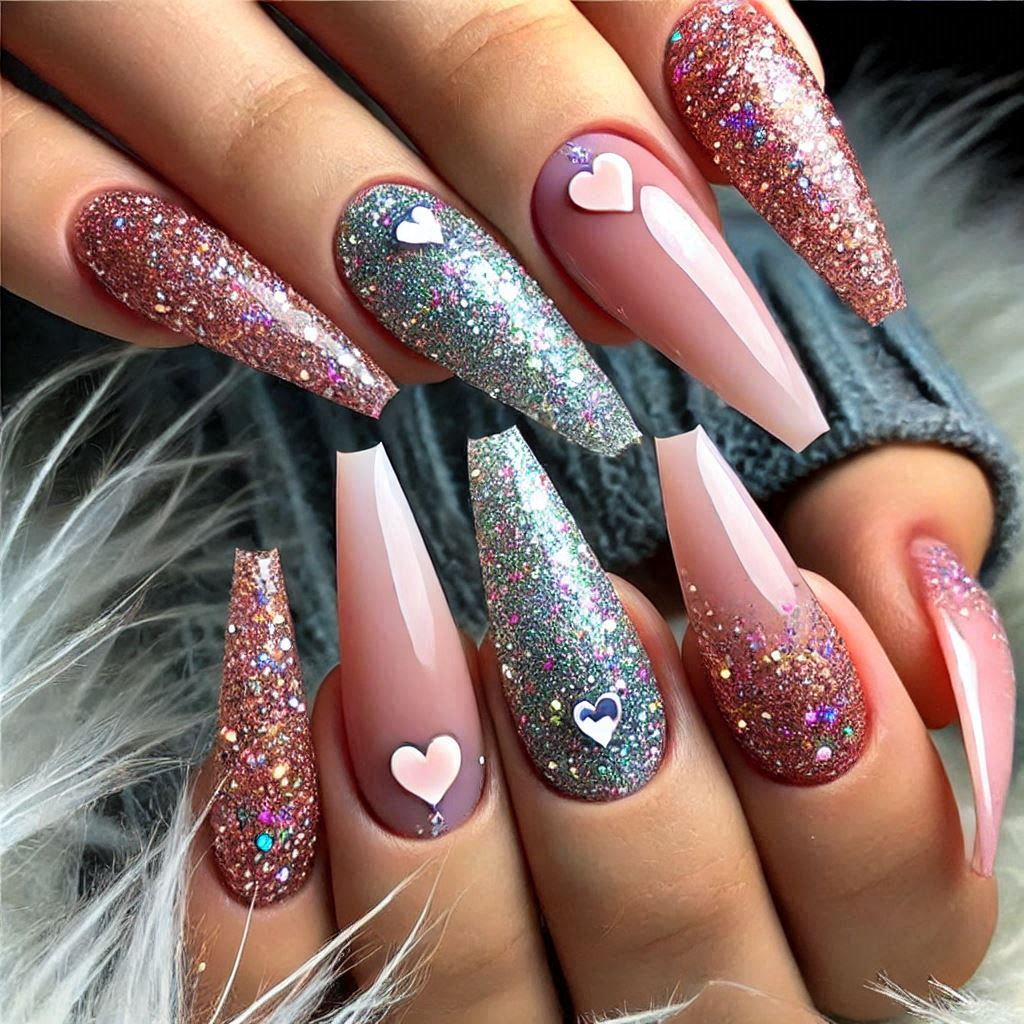 Ombre Glitter Half Hearts