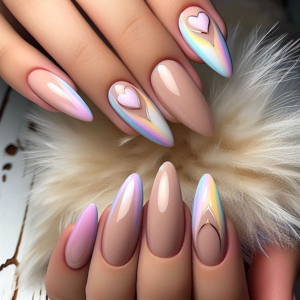 Pastel Rainbow Half Hearts