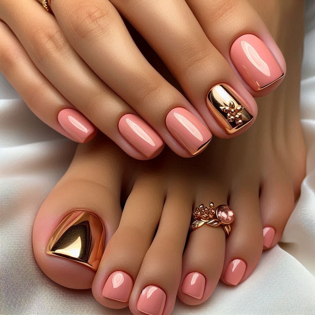 Peach and Gold Pedicure