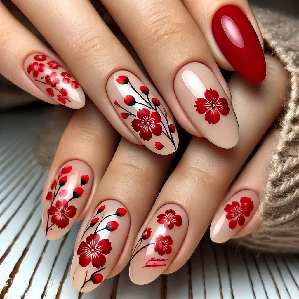 Red Cherry Blossom Stickers