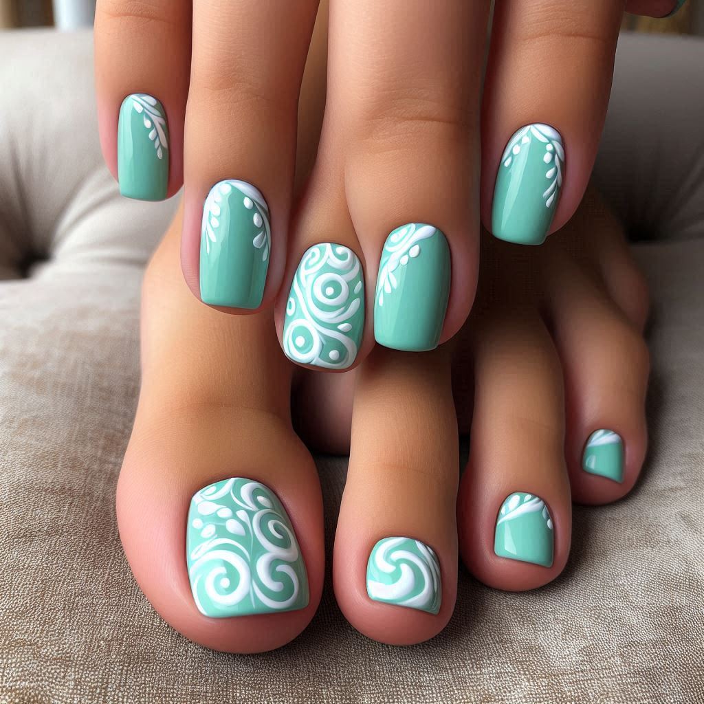 Seafoam Green & White Swirls