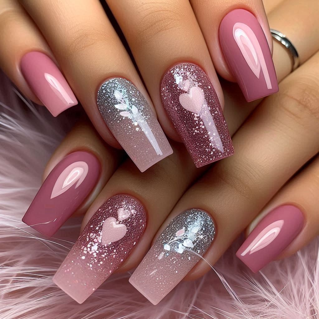Silver Glitter Half Hearts